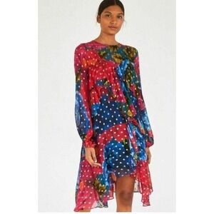 Farm Rio Floral Polka Dot Dress‎ Long Sleeve Multicolor Asymmetrical medium
